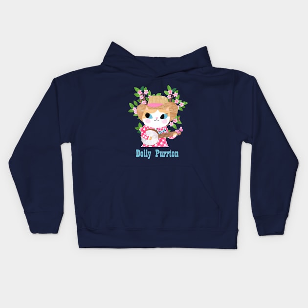 Dolly Purrton Kids Hoodie by Planet Cat Studio